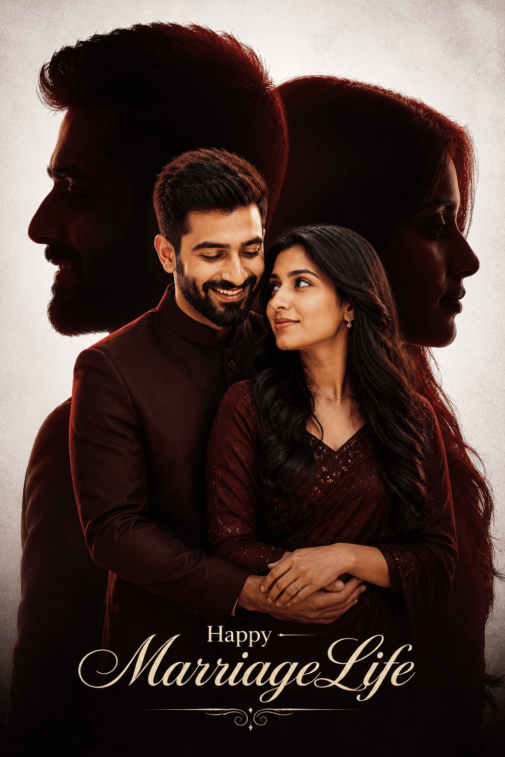 Result generated from Ultra Realistic Romantic Wedding Poster Prompt | Cinematic South Indian Couple Double Exposure AI Image