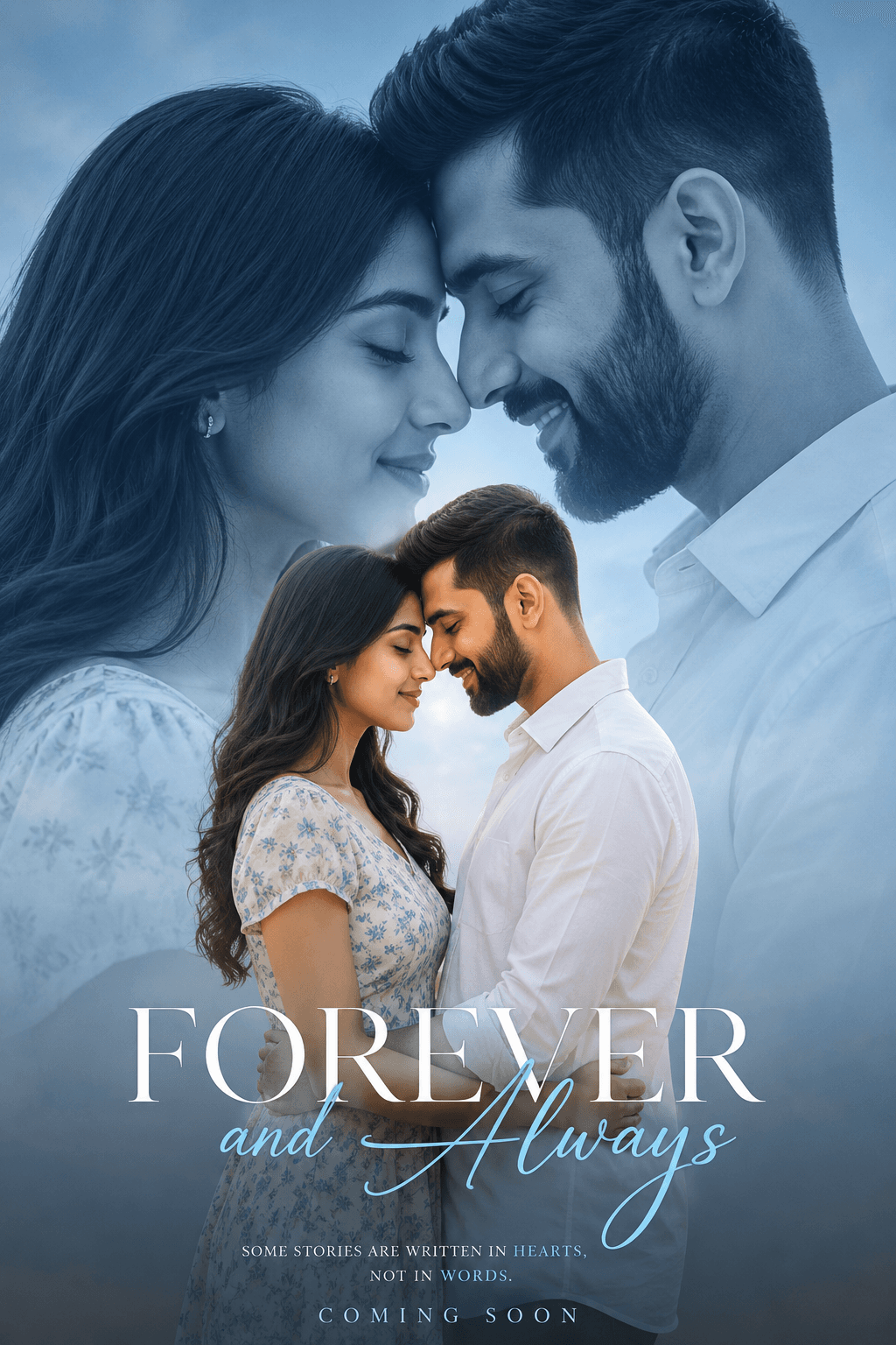 Result generated from Romantic Double Exposure Movie Poster Prompt | Cinematic Indian Couple Pre-Wedding AI Photo Effect