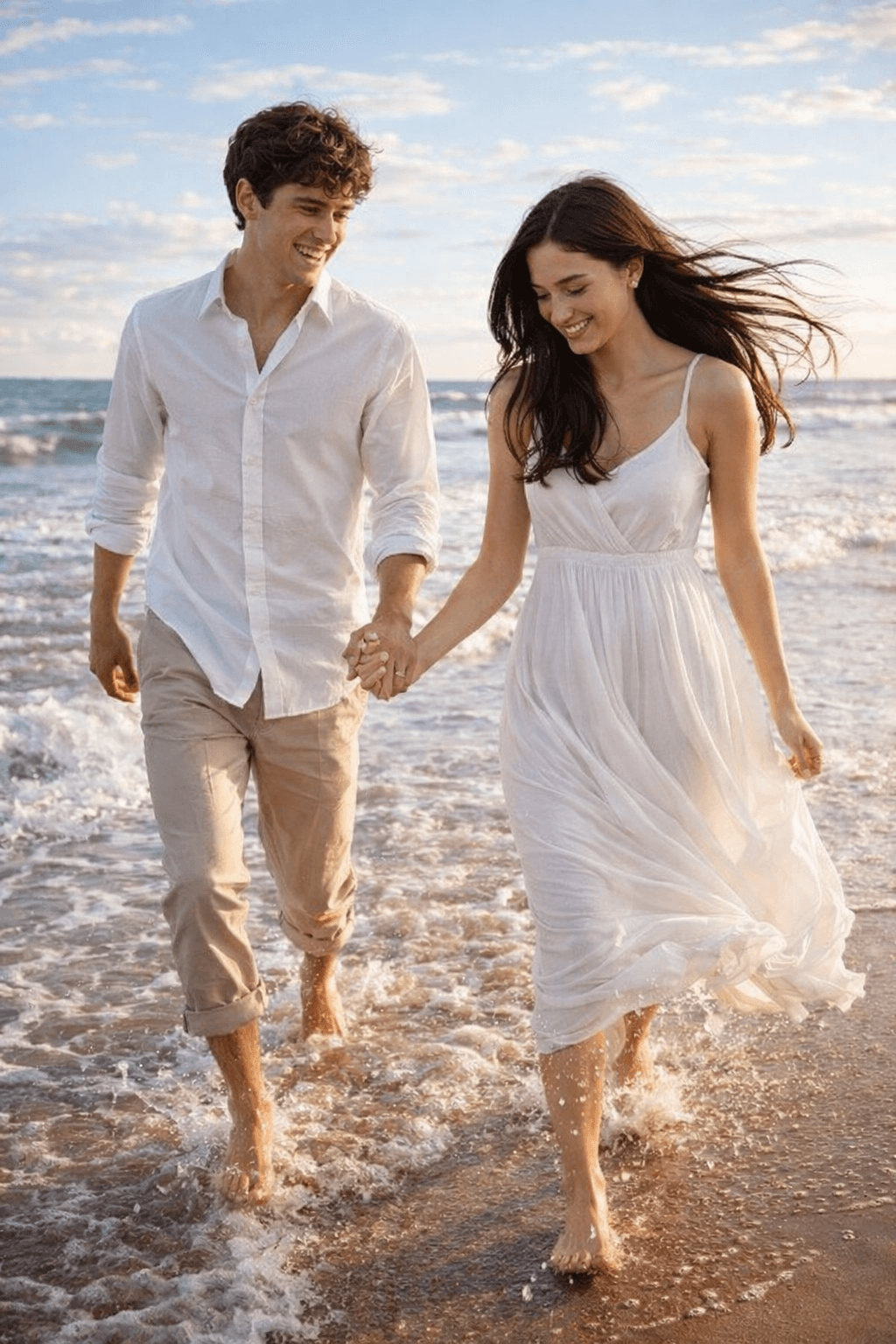 Result generated from Ultra Realistic Beach Couple Running Photo Prompt | Romantic Pre Wedding Photoshoot AI Prompt