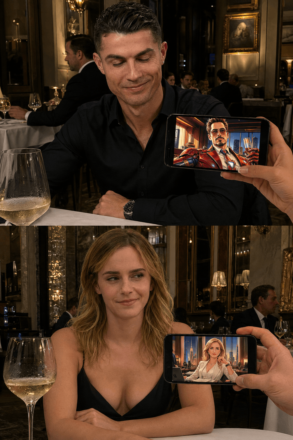 Result generated from Ultra Realistic Luxury Couple Restaurant AI Photo Prompt | Celebrity Reference Collage Generator