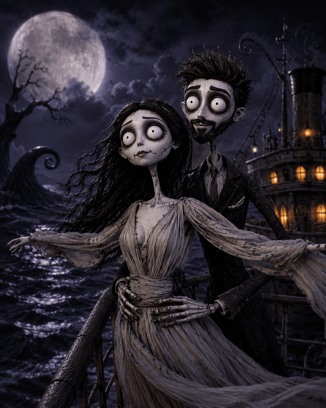 Result generated from Tim Burton Stop Motion Photo Prompt | Gothic Puppet AI Image Transformation | Nightmare Before Christmas Style