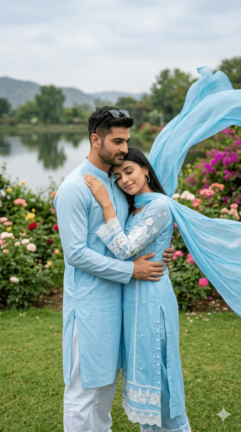 Result generated from Realistic Indian Couple Portrait, Dreamy Garden Backdrop