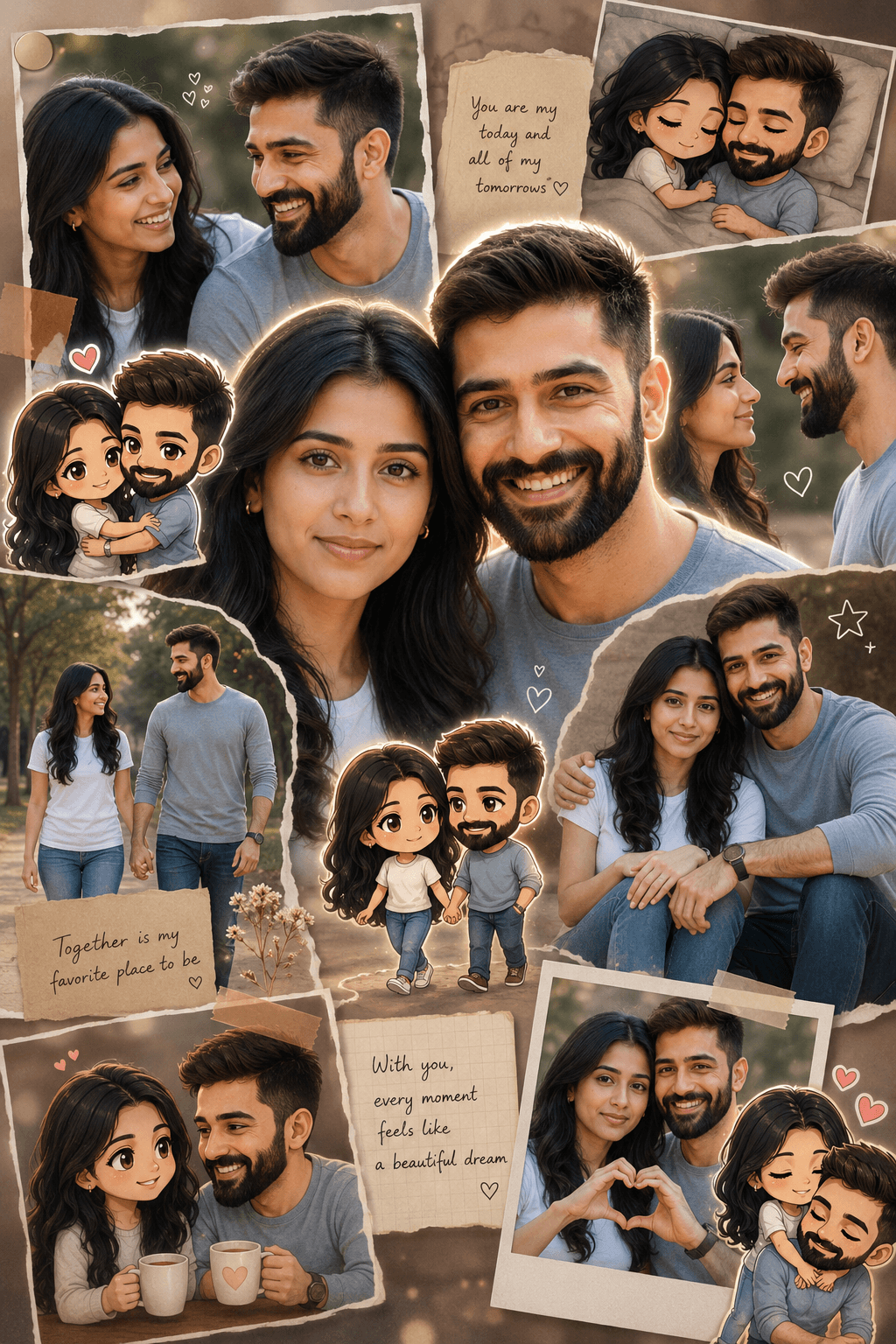 Result generated from Dreamy Romantic Couple Collage with Chibi Anime Art | Scrapbook Style Love Portrait