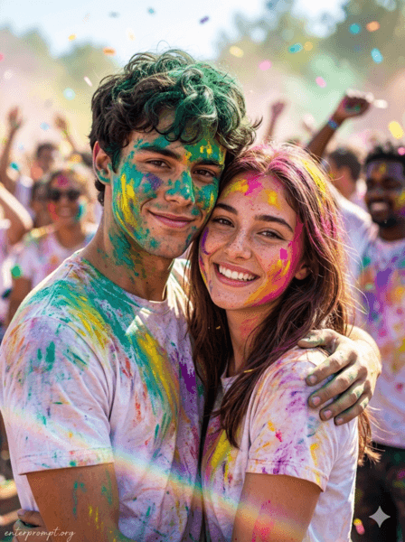 Result generated from Top Trending AI Prompts for Holi Special Couple Looks
