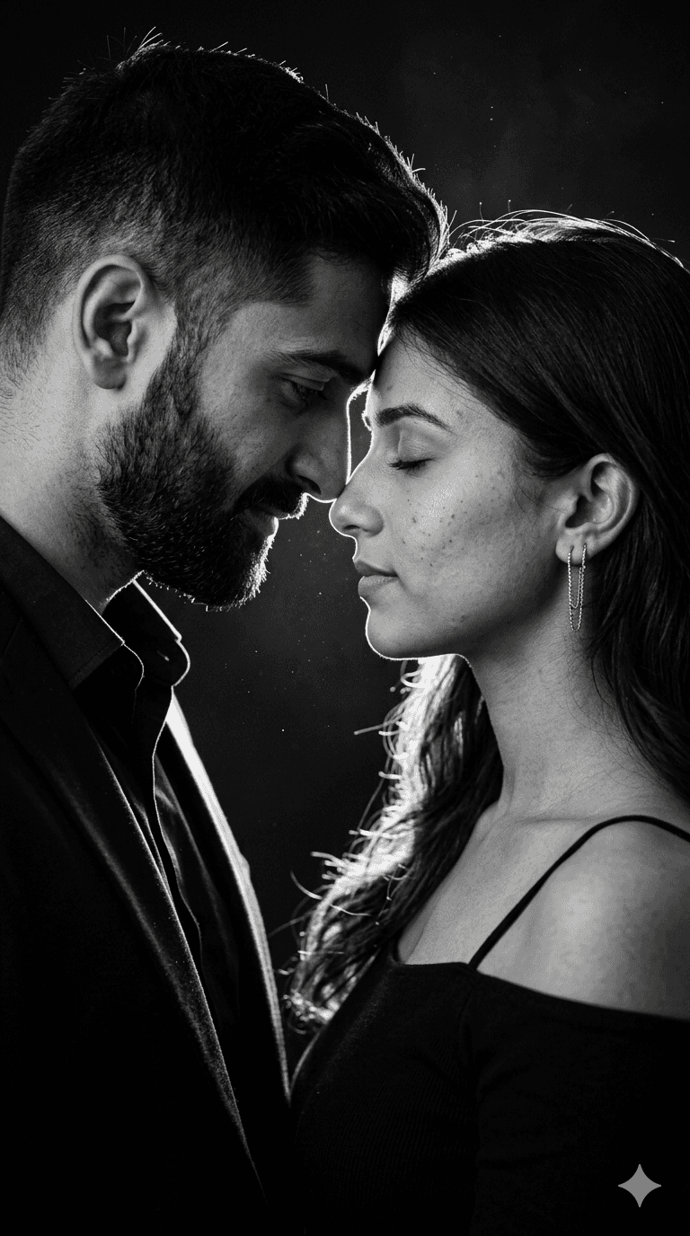 Result generated from Professional B&W Studio Couple Photography AI Prompt