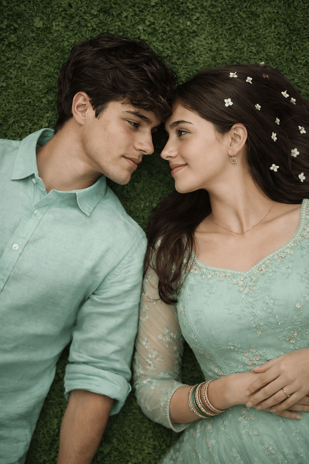 Result generated from Ultra Realistic Romantic Couple Photo Prompt (8K DSLR, Bollywood Style, Mint Green Aesthetic)