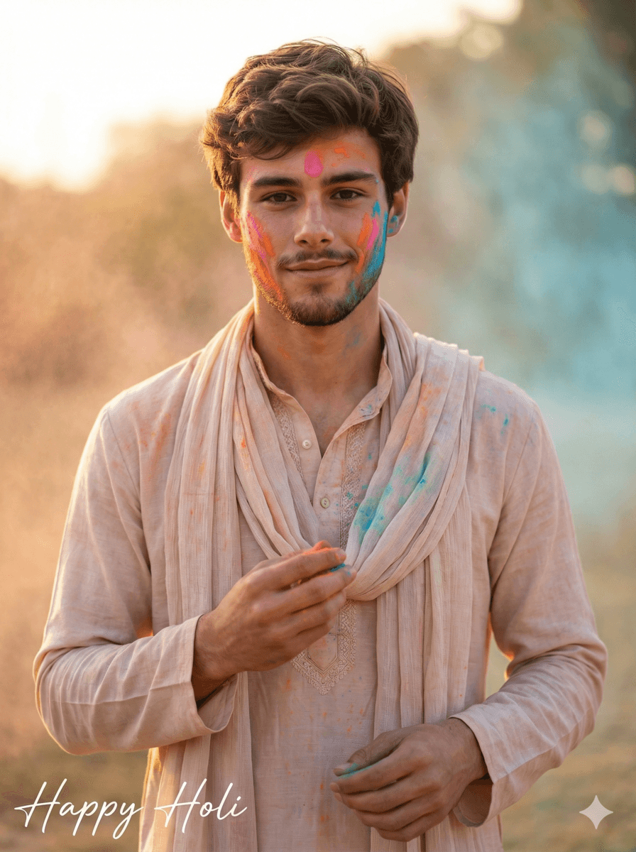 Result generated from Holi Image of Young Indian Man in Kurta