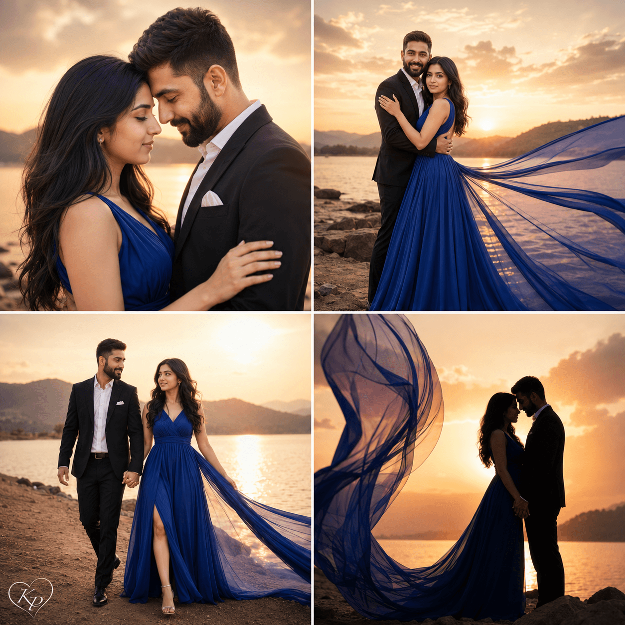 Result generated from Cinematic Romantic Pre Wedding Photoshoot Prompt | Ultra Realistic Golden Hour Couple Collage AI Prompt