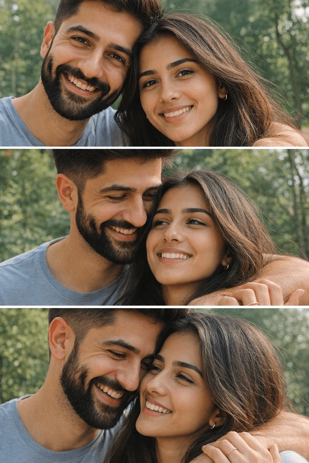 Result generated from AI Couple Photo Prompt – 3 Panel Instagram Collage Candid iPhone Style Realistic Faces