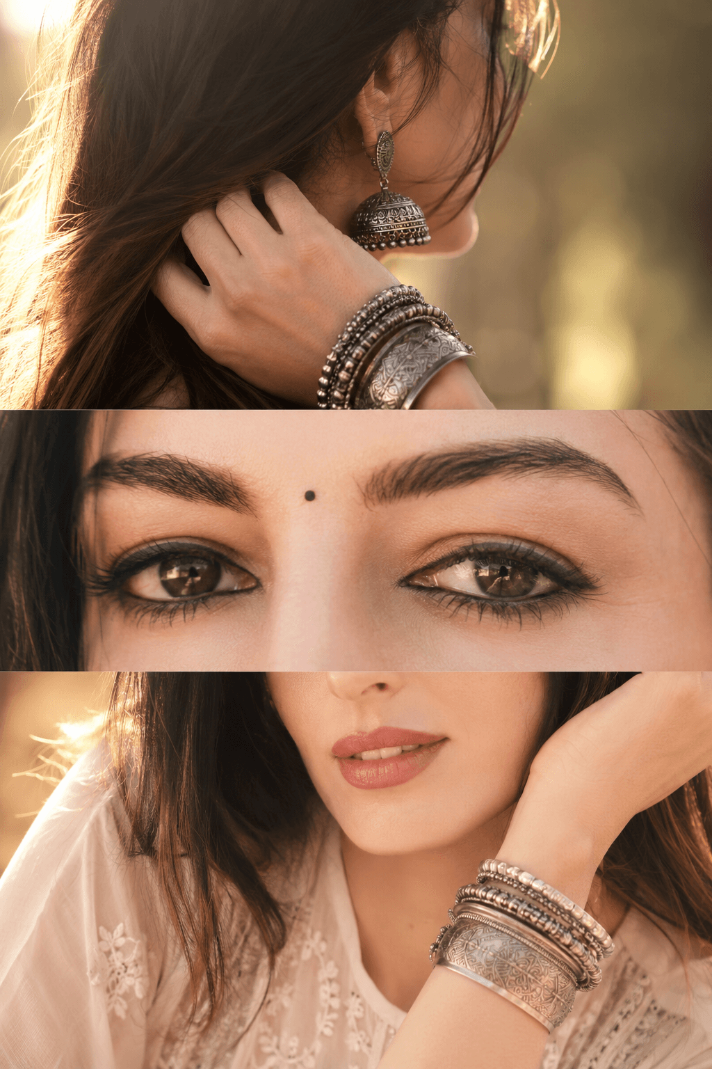 Result generated from Ultra Realistic 3-Panel Portrait Collage AI Prompt | Identity Preserving Face Reference | DSLR Macro Eyes | Golden Hour | Midjourney, ChatGPT & AI Image Generator