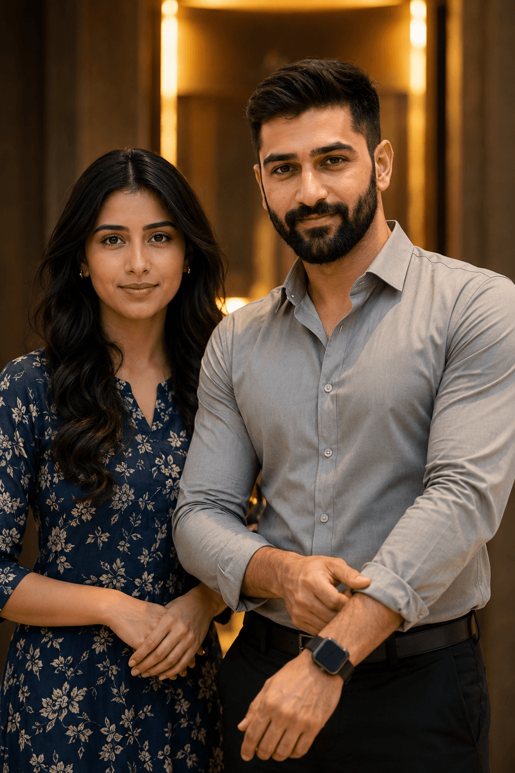 Result generated from Ultra-Realistic South Indian Couple Portrait Prompt | Cinematic Indoor Photography AI Prompt