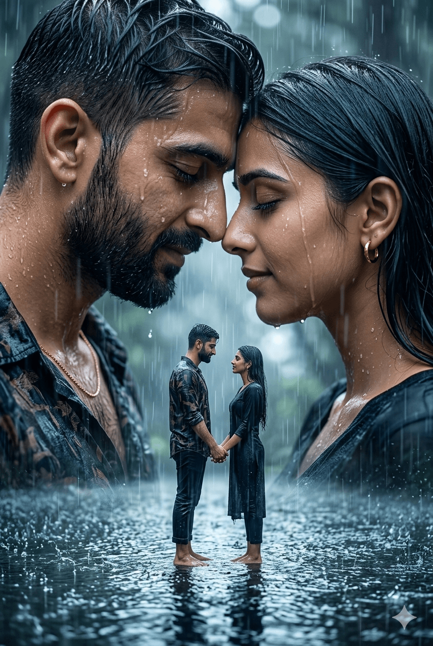 Result generated from Cinematic Double-Exposure Romantic Rain Portrait Prompt – Ultra-Realistic 8K
