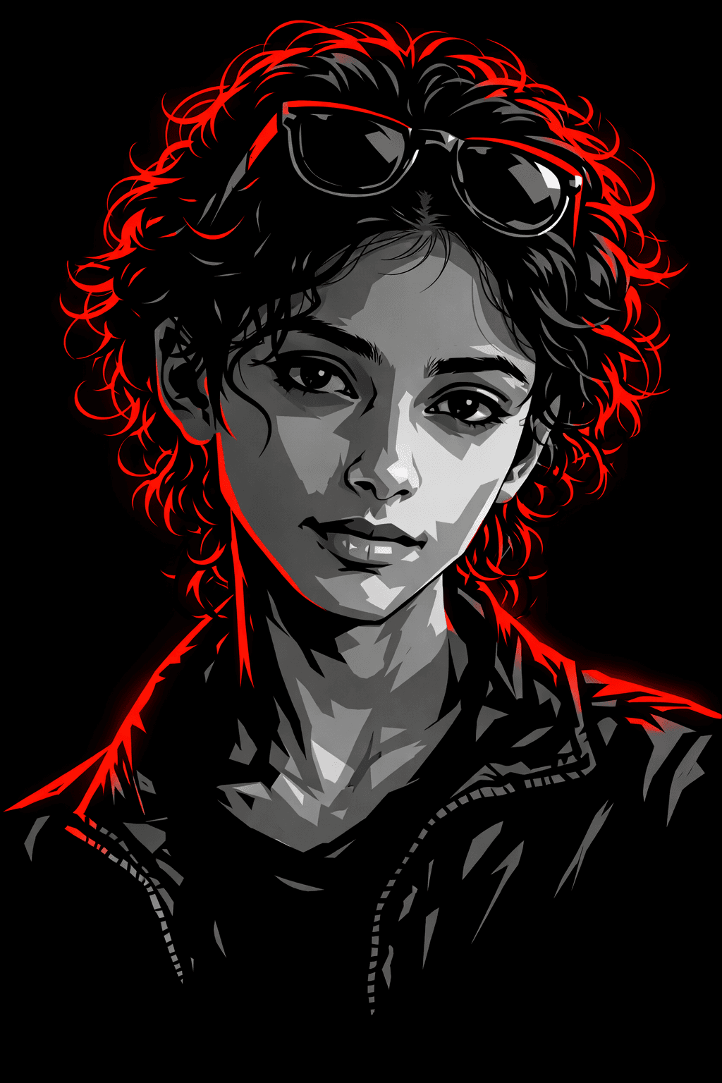 Result generated from High-Contrast Neon Rim Light Vector Portrait Generator For Boys and Girls