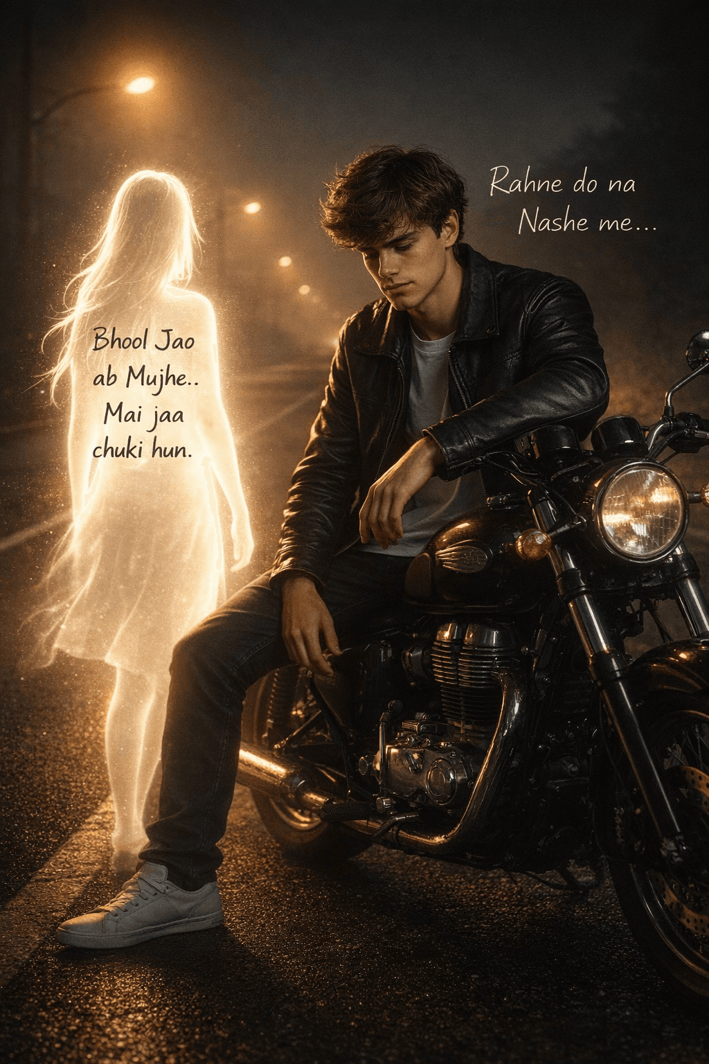 Result generated from Cinematic Night Bike Scene AI Prompt with Face Swap | Hyper Realistic 12K Emotional Story Image Prompt