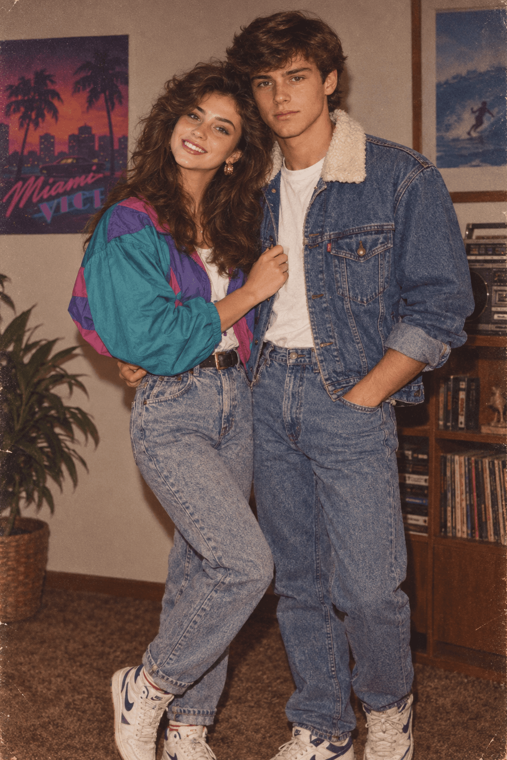 Result generated from 1980s Retro Couple AI Photo Prompt | Vintage 80s Fashion & Nostalgic Portrait