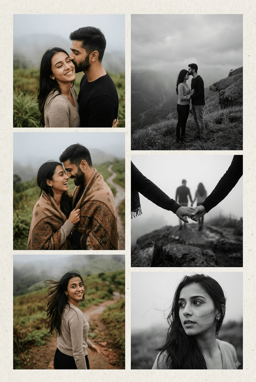 Result generated from South Asian Pre-Wedding AI Photo Collage Prompt | Cinematic Grid