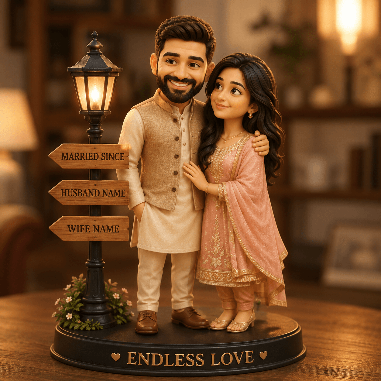 Result generated from Custom 3D Couple Collectible Figurine Prompt | Pixar Style Miniature Diorama | Romantic Husband & Wife AI Image Prompt