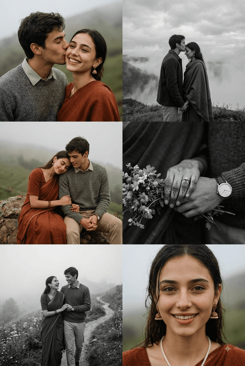 Result generated from Vintage Moody Pre-Wedding Shoot Prompt – Color & Black and White