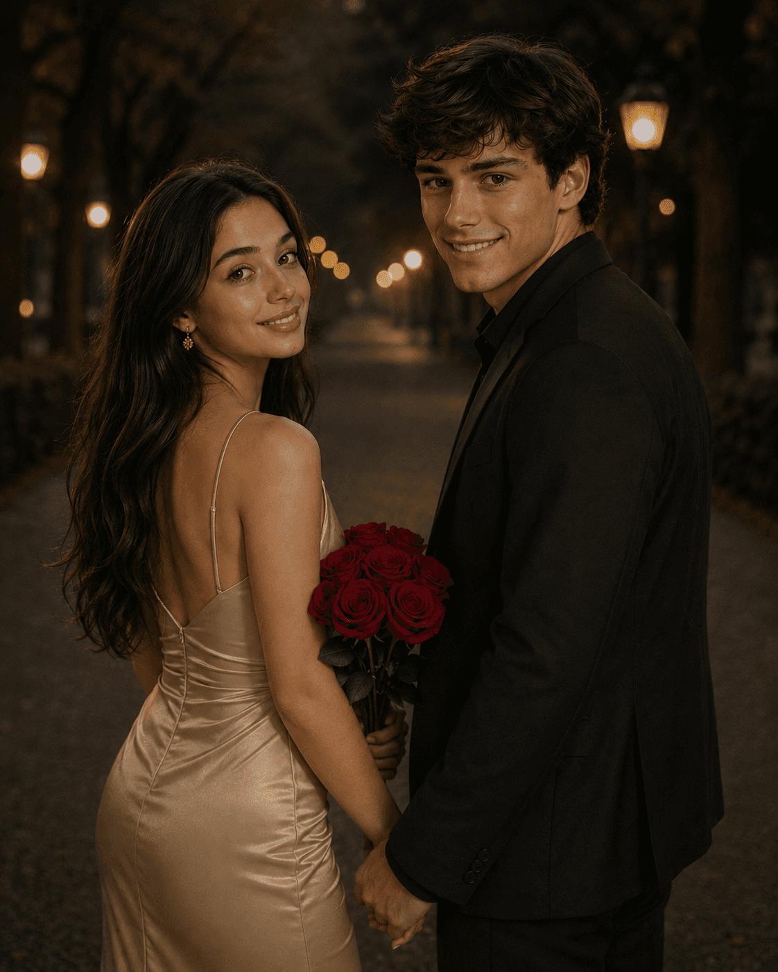 Result generated from Romantic Couple Party Wear AI Image Prompt | Cinematic Evening Portrait