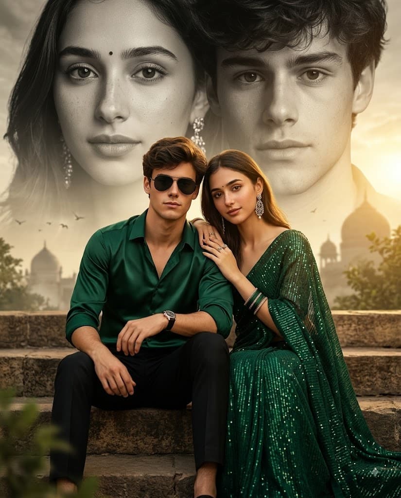 Result generated from Cinematic South Indian Movie Poster AI Prompt | Romantic Double Exposure