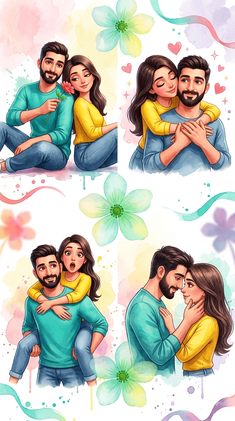 Result generated from Romantic 3D Watercolor Couple Wallpaper Prompt for AI Image Generation