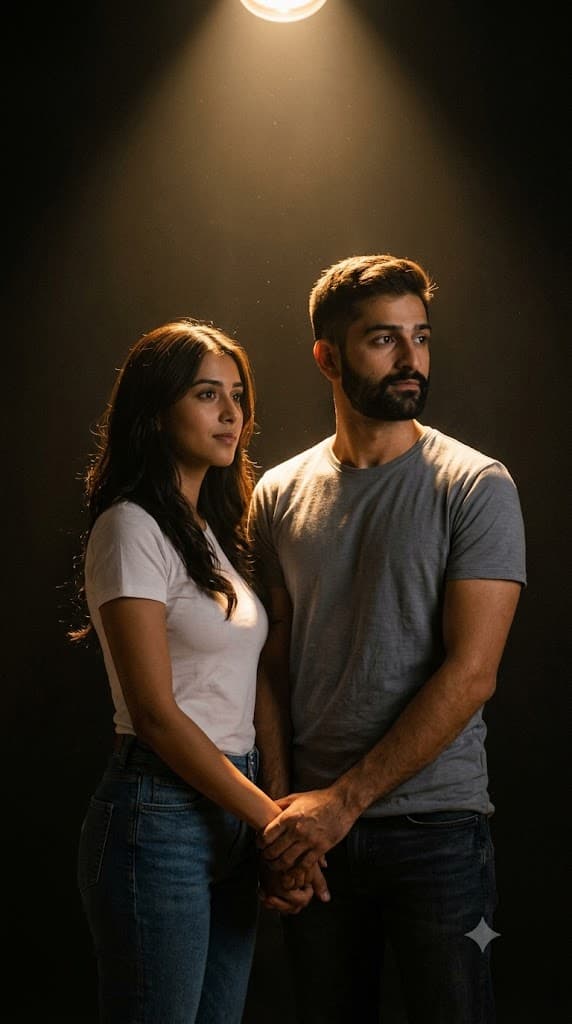 Result generated from Cinematic Warm Spotlight Couple Portrait AI Prompt