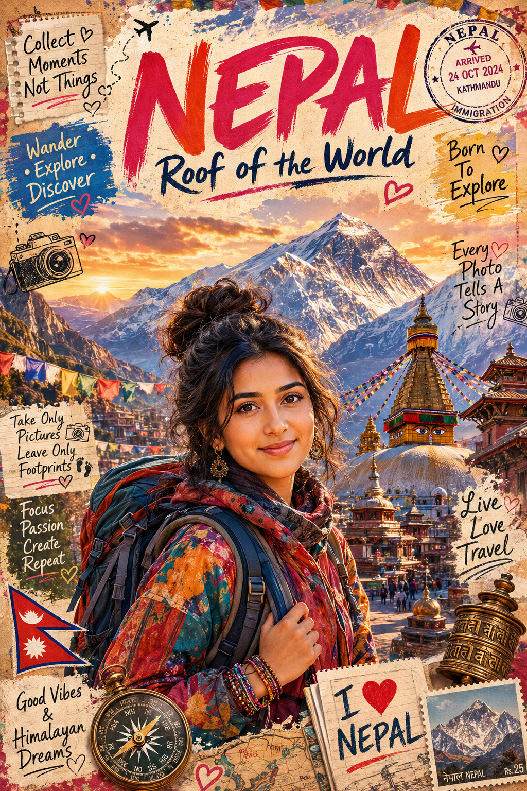 Example result from the Scrapbook Travel Poster AI Prompt | Cinematic Vacation Collage Generator prompts