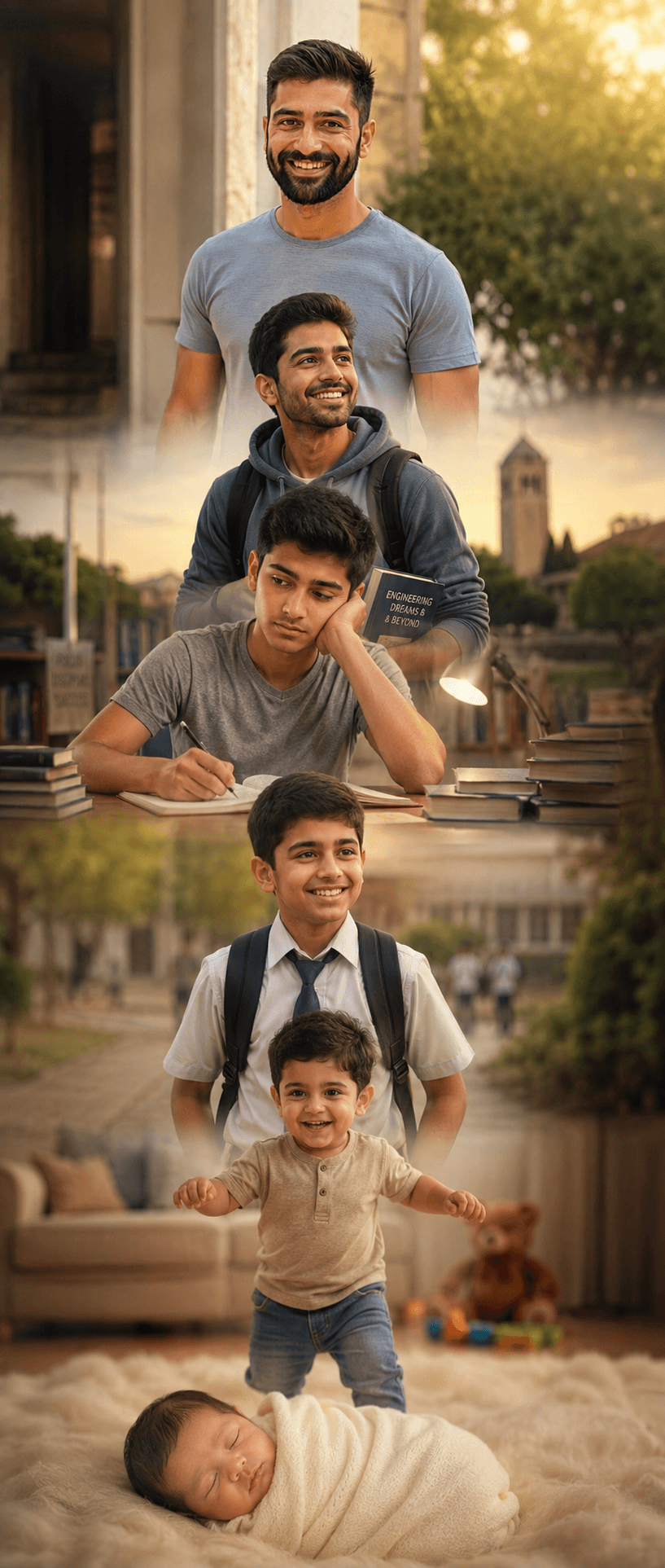 Result generated from Ultra Realistic AI Life Growth Timeline Prompt | Cinematic Age Progression Photo Generator