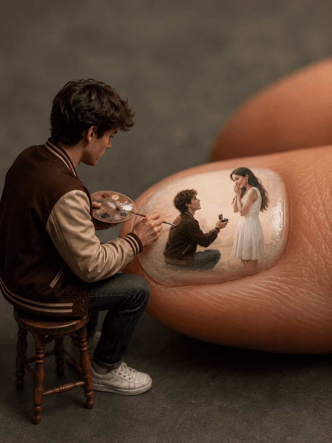 Example result from the Tiny Artist Painting Portrait on Fingernail AI Prompt | Hyper-Realistic Miniature Art prompts