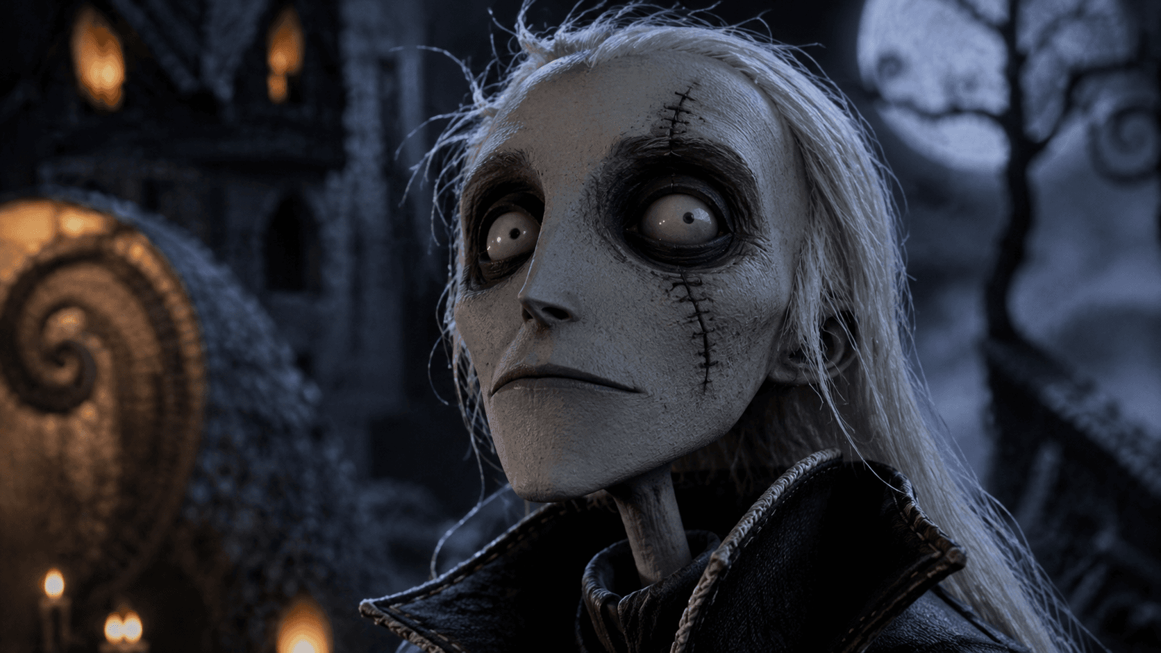 Example result from the Tim Burton Inspired Stop Motion AI Photo Prompt | Gothic Style prompts