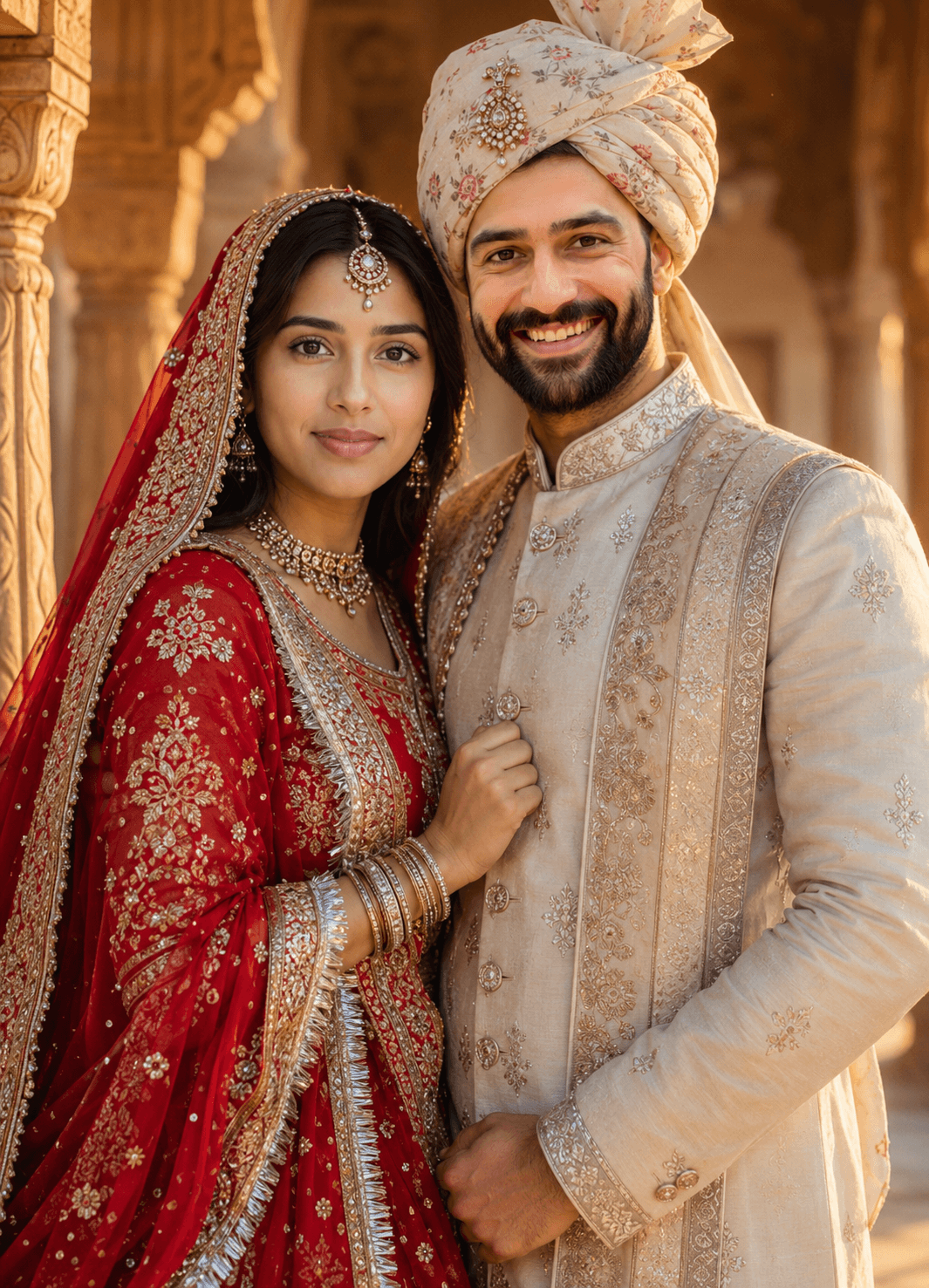 Example result from the Rajputi Wedding Couple AI Prompt | Ultra Realistic Face Lock prompts