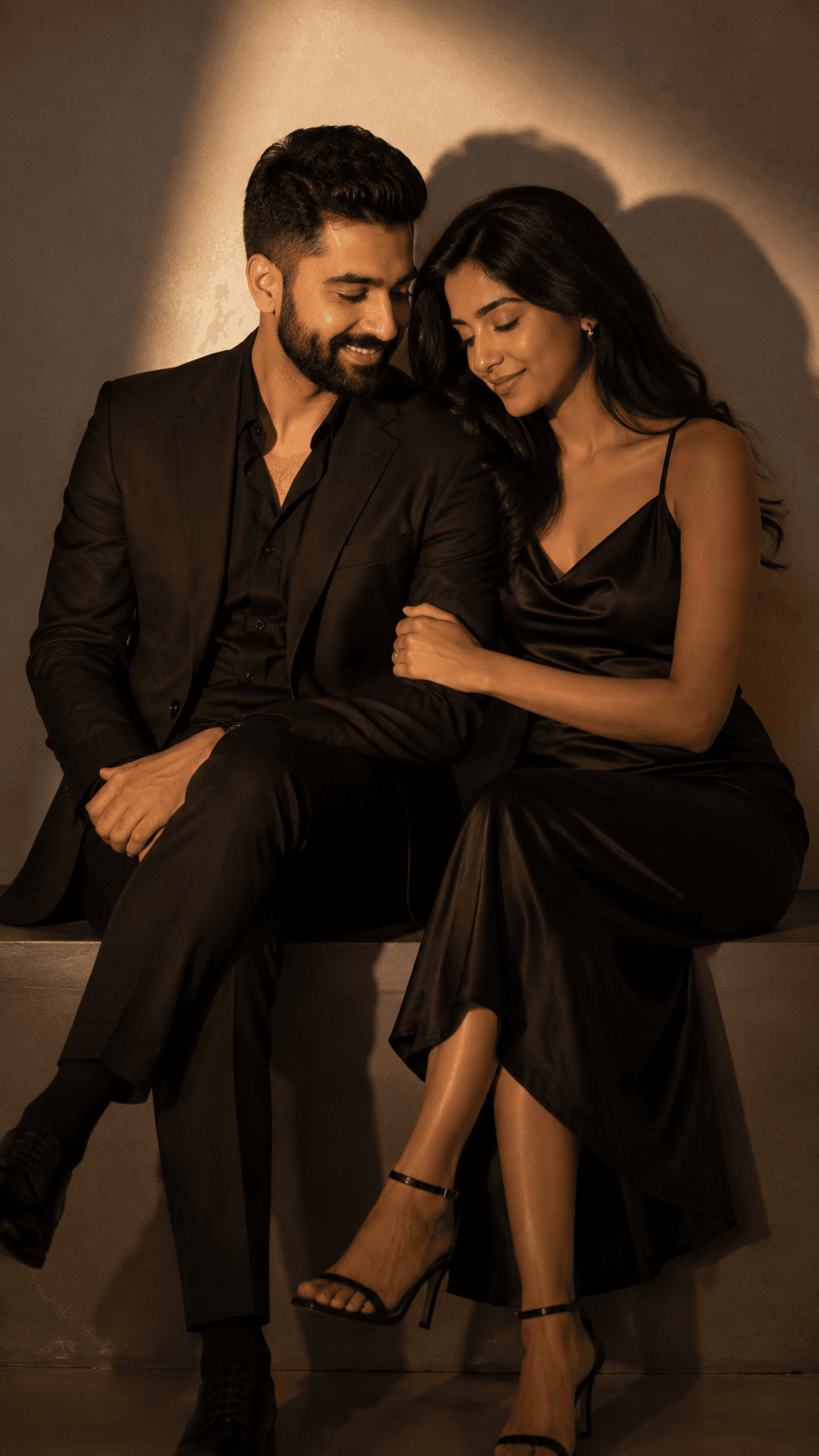 Result generated from Cinematic Couple Portrait AI Prompt – Romantic Luxury Evening Photography