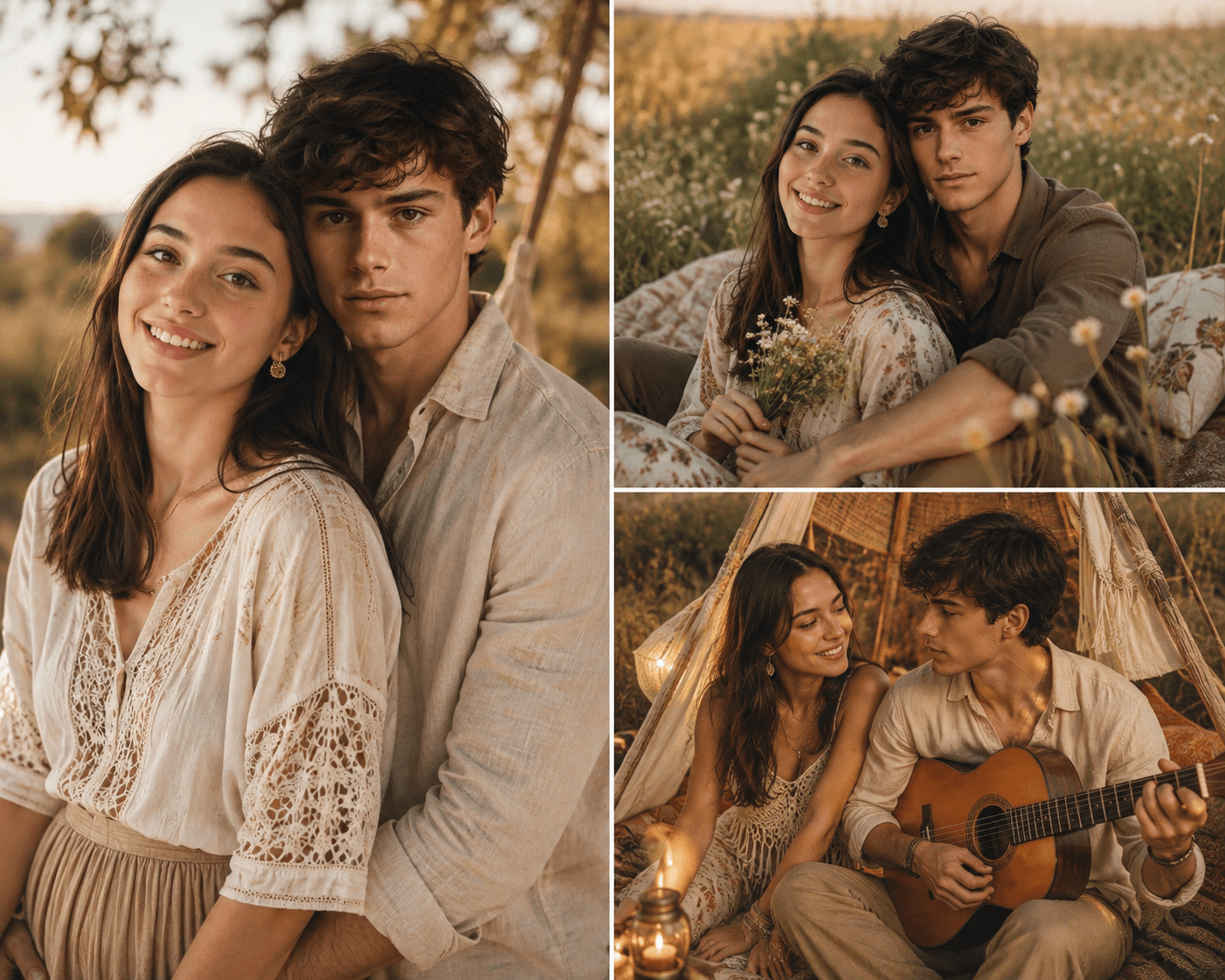 Result generated from Boho Chic Couple Photoshoot Prompt | Romantic 3-Scene AI Photography