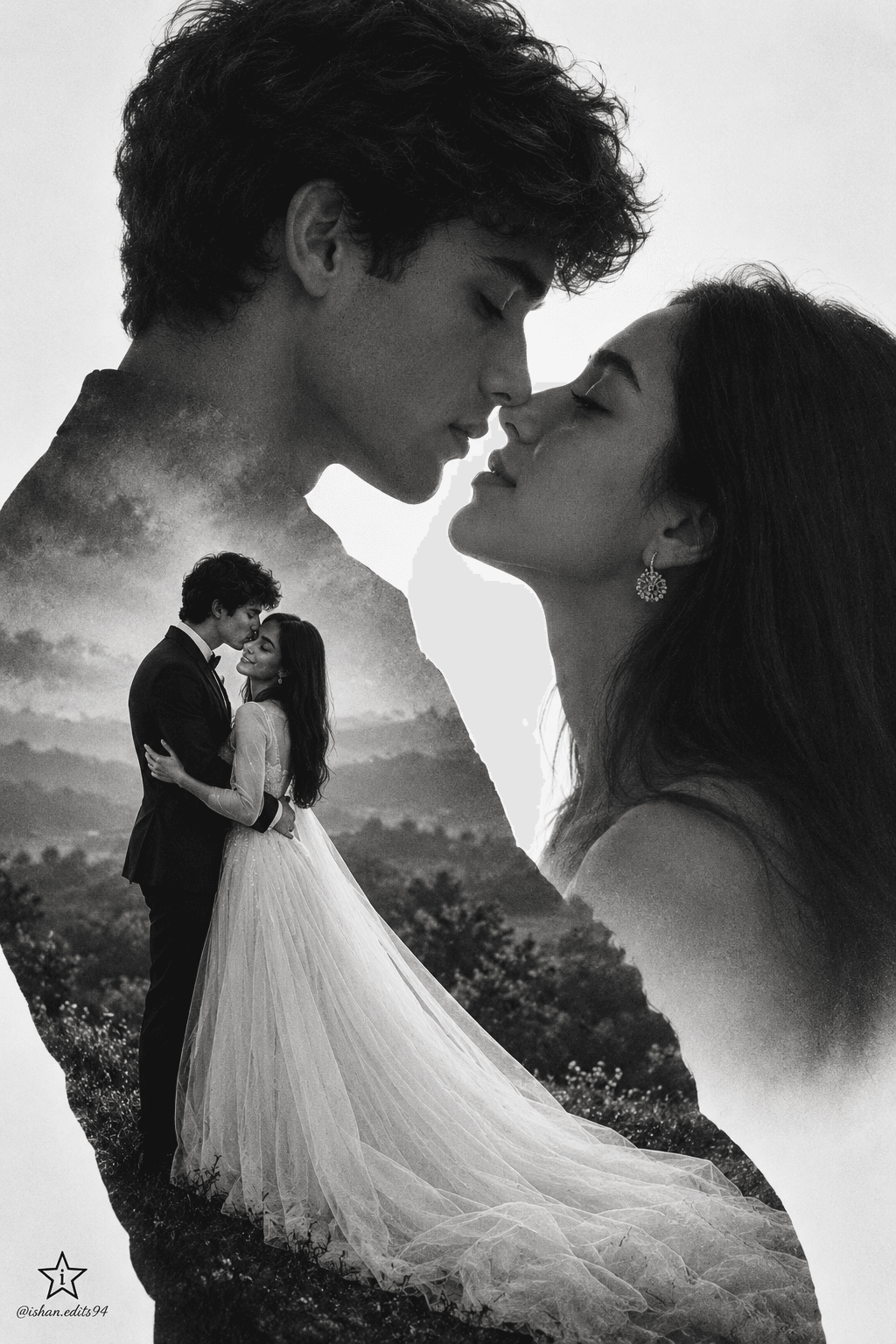 Result generated from Romantic Wedding Double Exposure AI Photo Prompt | Fine Art Couple Portrait