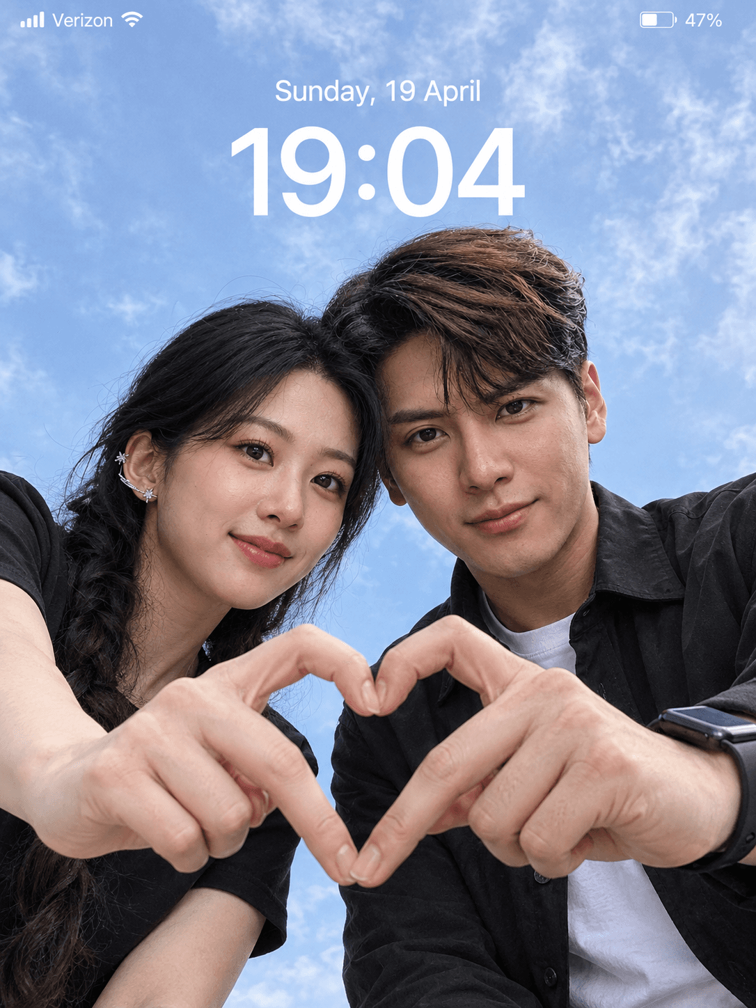 Result generated from Ultra-Realistic AI Couple Portrait Prompt | 8K Cinematic Low-Angle Selfie + iPhone Lockscreen