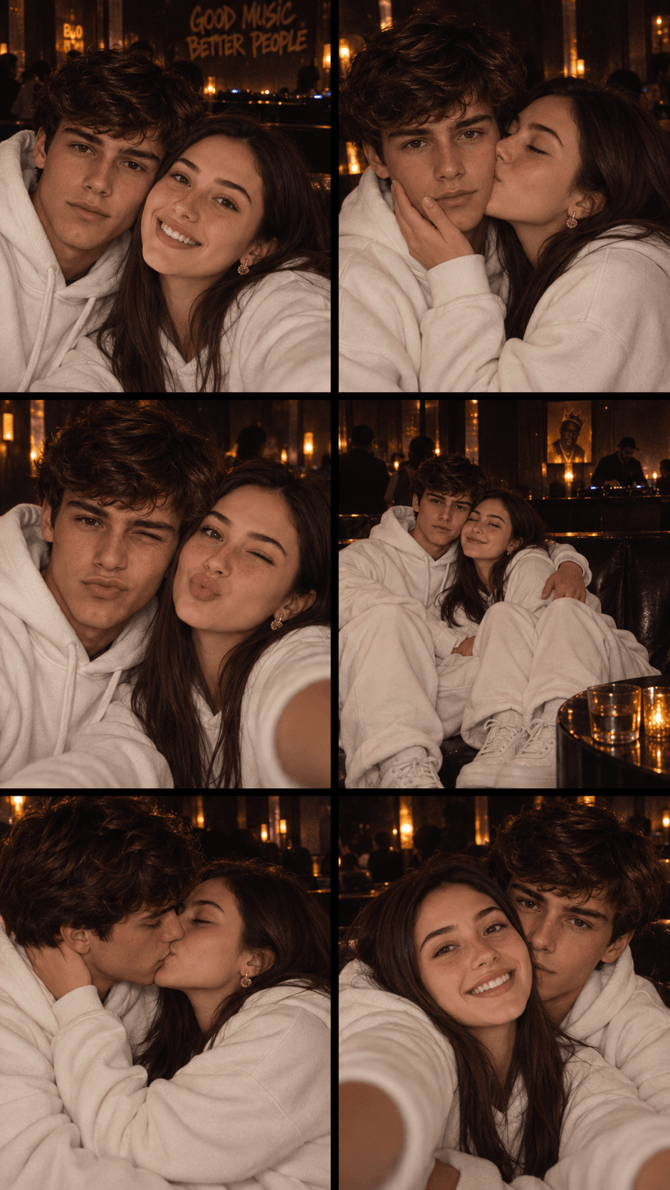 Result generated from AI Couple Photostrip Prompt | Ultra-Realistic 2×3 Hip-Hop Lounge Couple Photos