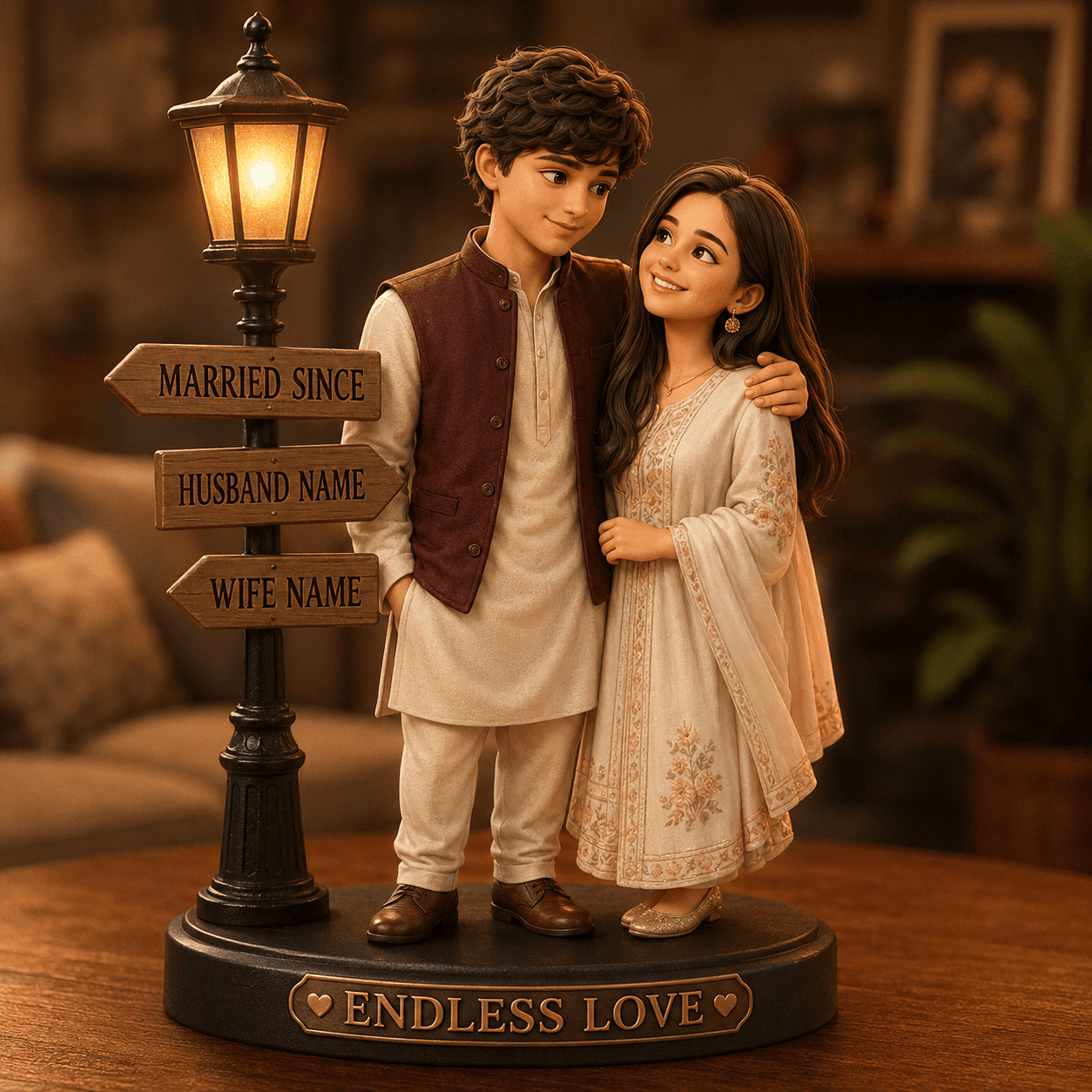 Example result from the Custom 3D Couple Figurine AI Prompt | Pixar Style Collectible prompts