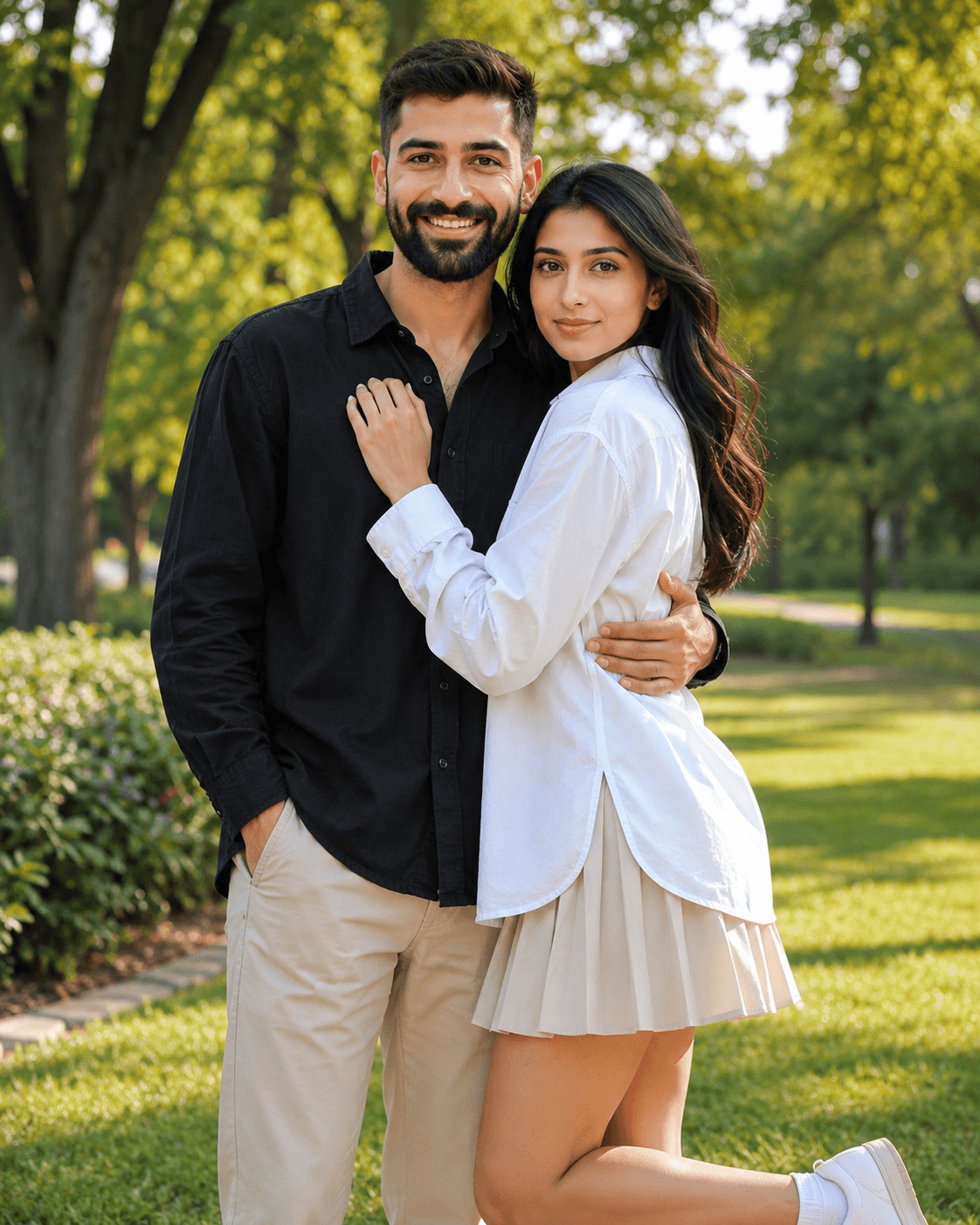 Result generated from Ultra-Realistic Romantic Couple Portrait Prompt in a Golden Hour Park | AI Photo Prompt