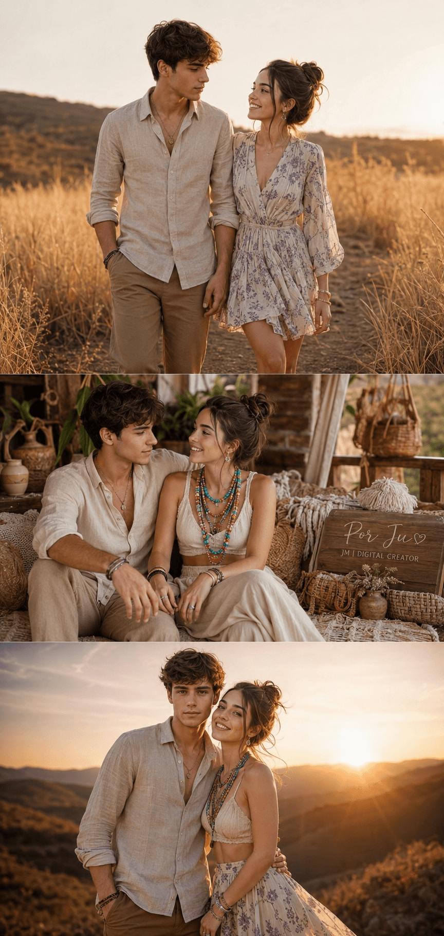 Result generated from Boho Chic Couple Photoshoot Prompt | 3-Scene Romantic Editorial AI Photography